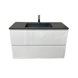 Badmeubel Ithaca 90cm Wit Hoogglans met Composiet wastafel Zwart RAL9005