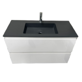 Badmeubel Ithaca 90cm Wit Hoogglans met Composiet wastafel Zwart RAL9005
