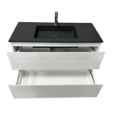 Badmeubel Ithaca 90cm Wit Hoogglans met Composiet wastafel Zwart RAL9005