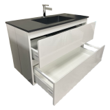 Badmeubel Ithaca 90cm Wit Hoogglans met Composiet wastafel Zwart RAL9005