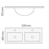 Keramische dubbele wastafel Milan 121x46cm wit