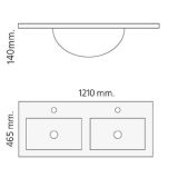 Solid Surface dubbele wastafel Florence, 121x46cm wit